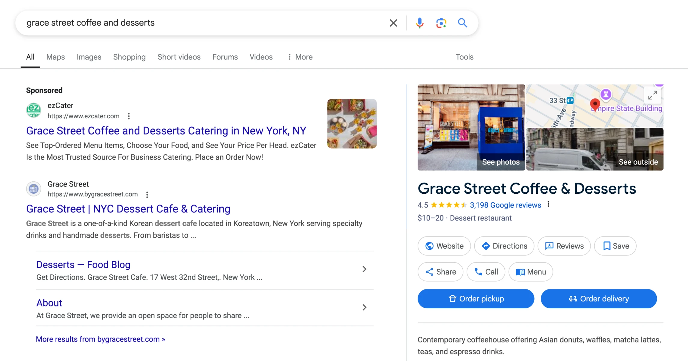 A screenshot of real estate taken by Grace Street Coffee & Dessert in local searches