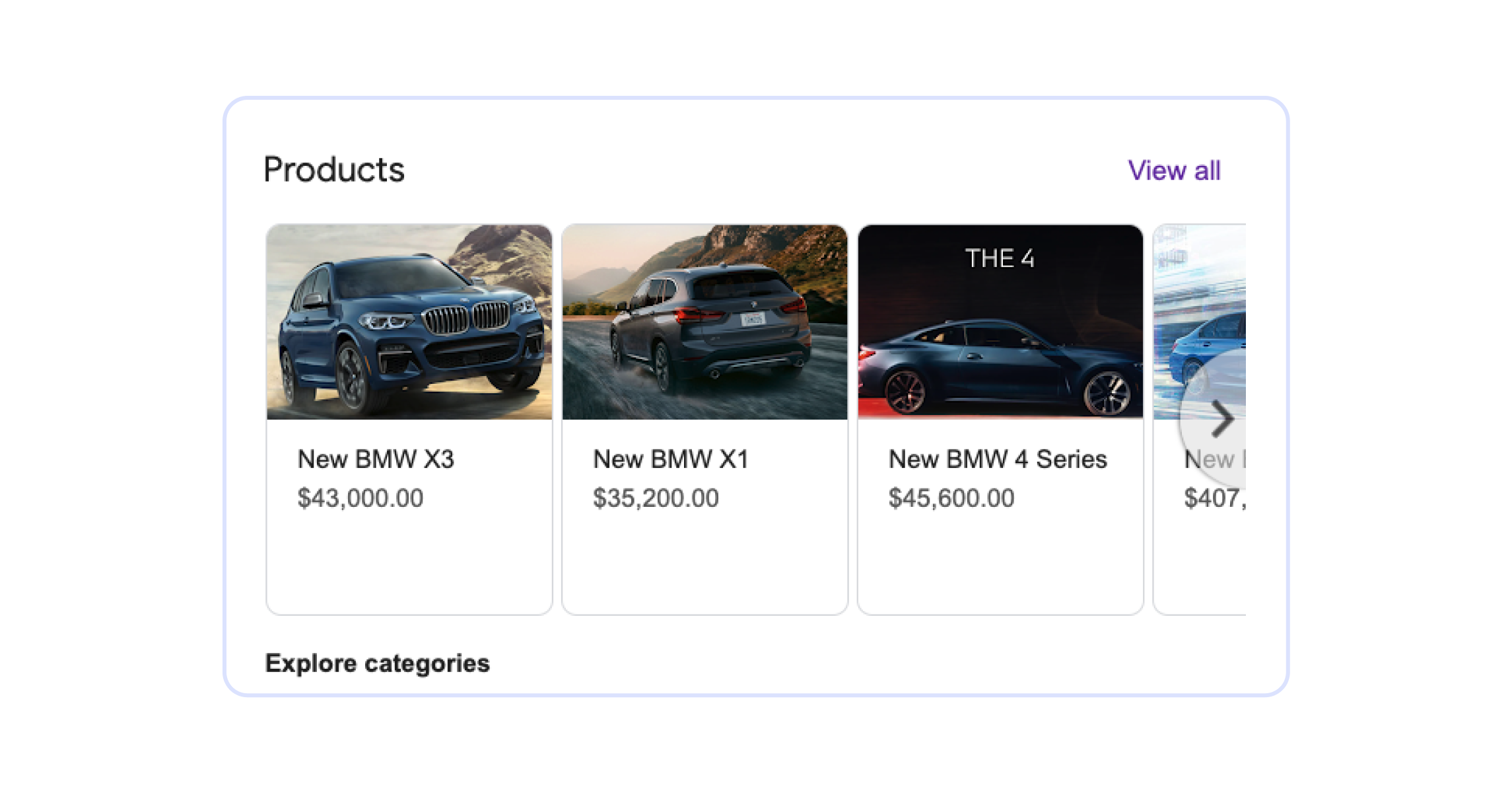 sección de productos en el perfil de gbp